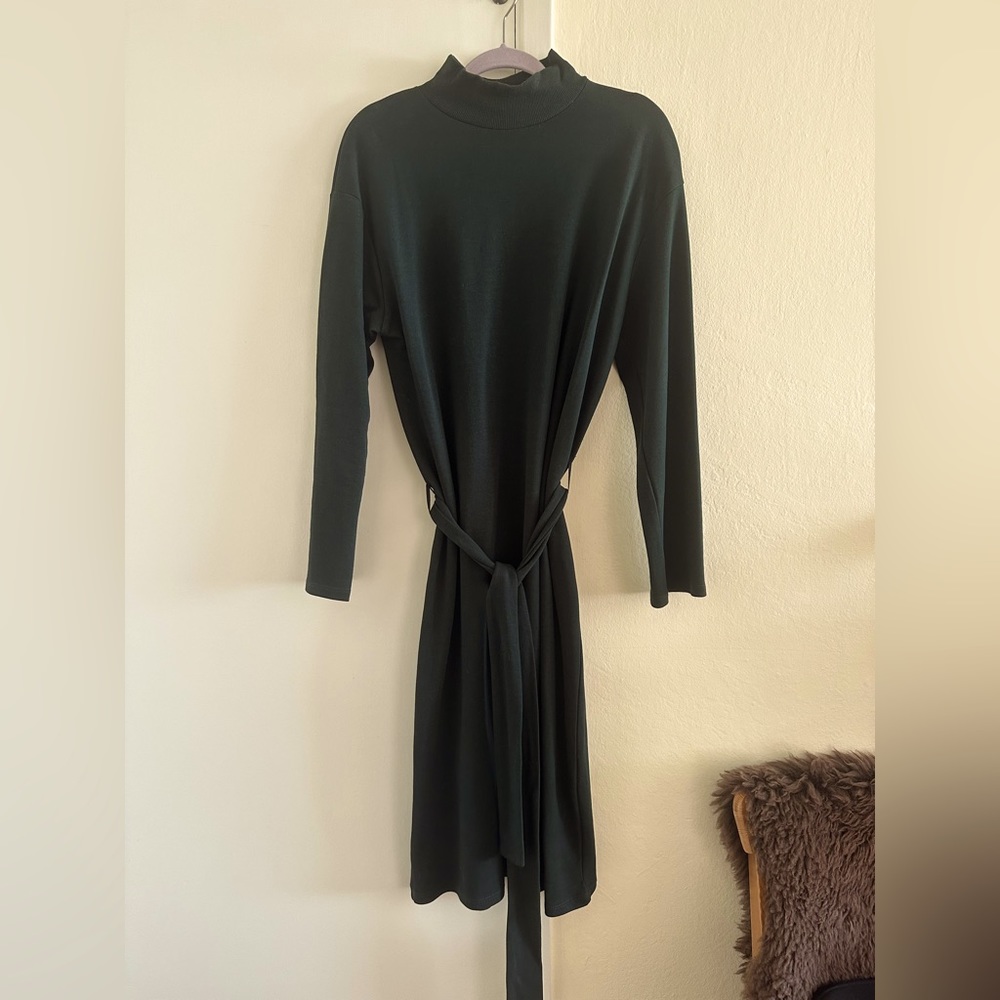 Zara Mockneck Green Cotton Midi/maxi Dress